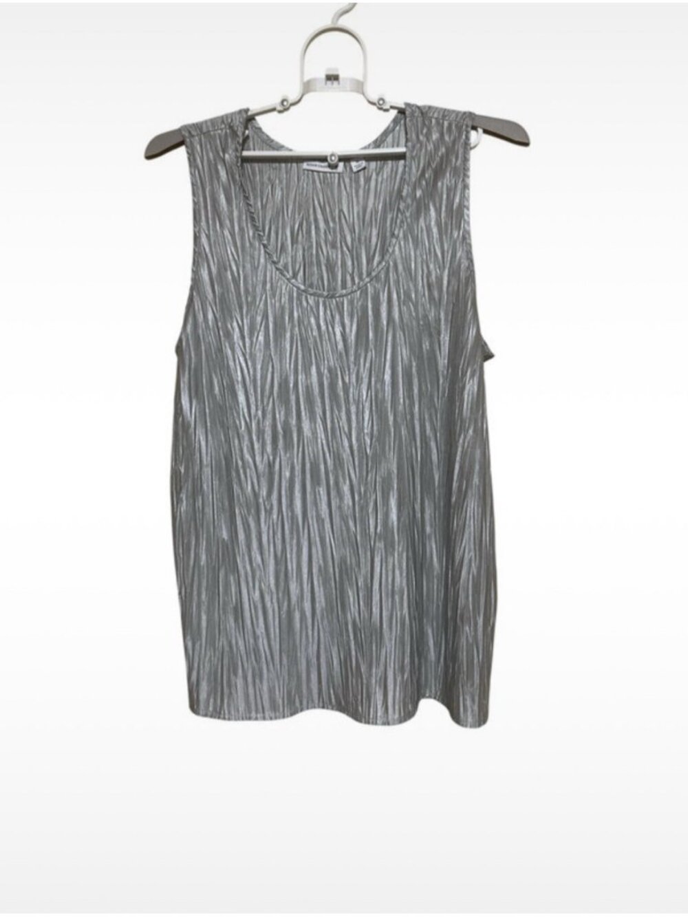Susan Graver XL Silver Metallic Crinkle Tank Top 100% Polyester